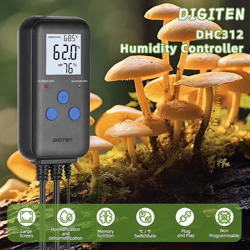 DIGITEN Humidity Controller Pre-Wired Digital Humidistat with Temperature Display, Dual-Stage Outlet Humidifier /Dehumidifier for Mushroom,Reptile, Greenhouse, Fan, Grow Tent - Image 2