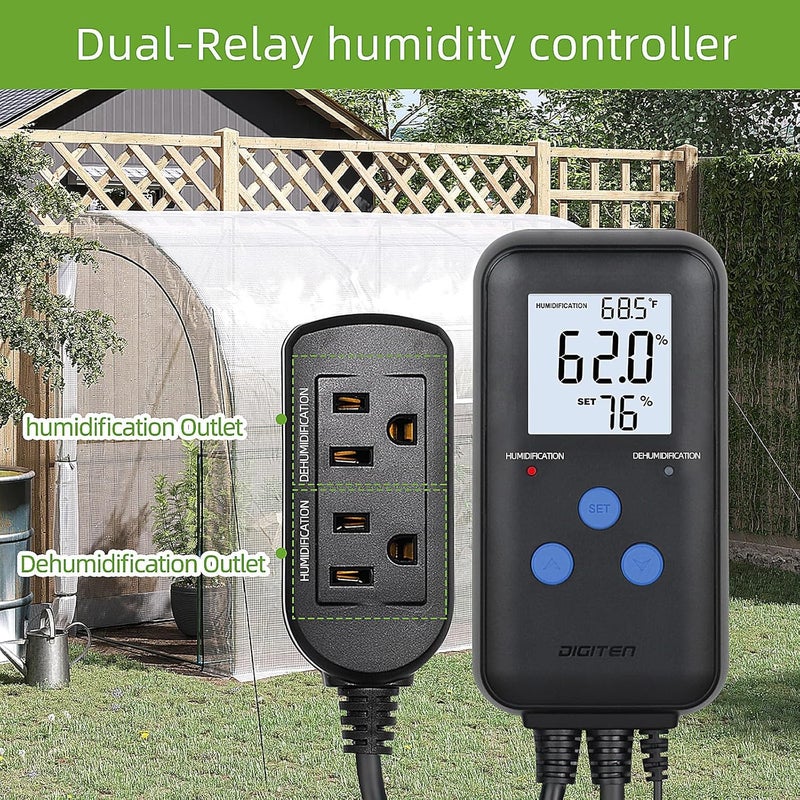 DIGITEN Humidity Controller Pre-Wired Digital Humidistat with Temperature Display, Dual-Stage Outlet Humidifier /Dehumidifier for Mushroom,Reptile, Greenhouse, Fan, Grow Tent - Image 5
