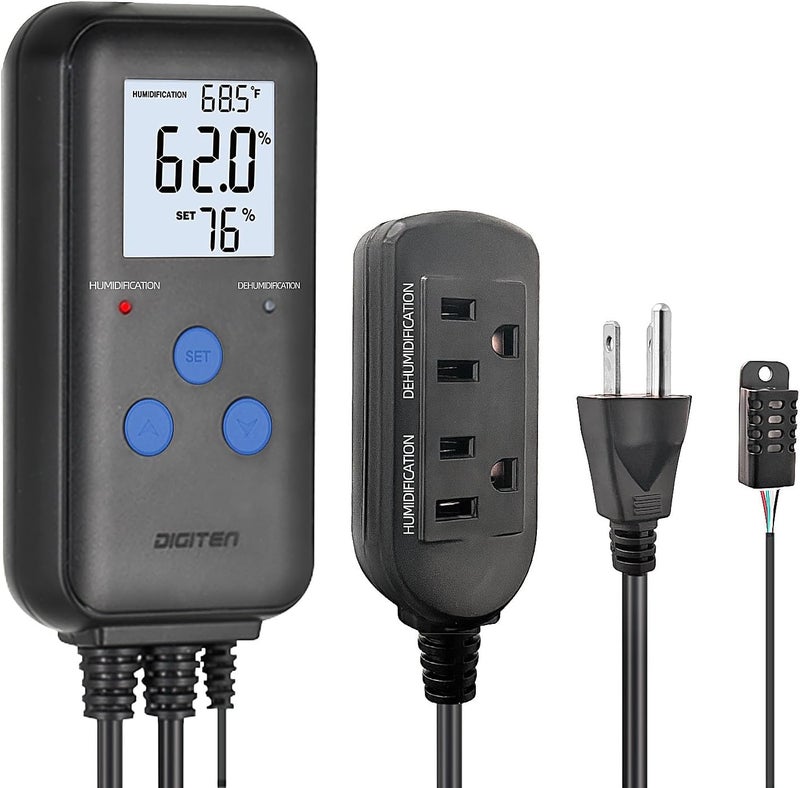 DIGITEN Humidity Controller Pre-Wired Digital Humidistat with Temperature Display, Dual-Stage Outlet Humidifier /Dehumidifier for Mushroom,Reptile, Greenhouse, Fan, Grow Tent - Image 1