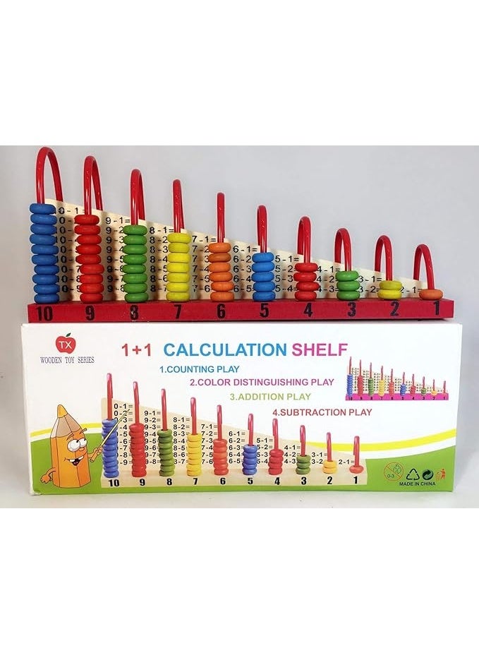 Tx Wooden Calculation Shelf Wooden Calculation Counting Set with Round Wooden Beads/Rings Addition and Subtraction Maths Wooden Toy (Multicolor) - Image 5