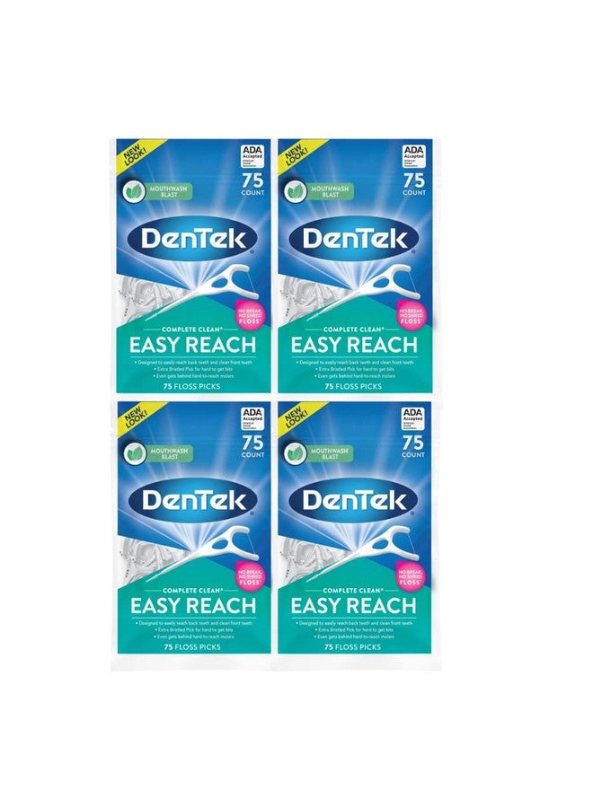 دينتك خيط تنظيف الأسنان من DenTek Complete Clean Easy Reach، طلاء الفلورايد المتقدم، نكهة غسول الفم الرائعة، 75 قطعة (عبوة من 4 قطع) - Image 1