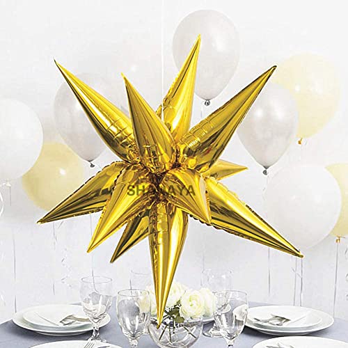 SHANAYA Starburst Cone Mylar Balloons, Star Foil Balloons, Point Star Balloons for Bachelorette Party Supplies, Birthday, Wedding, Photo Booth, Backdrop (PACK OF 2) (Gold) - Image 2