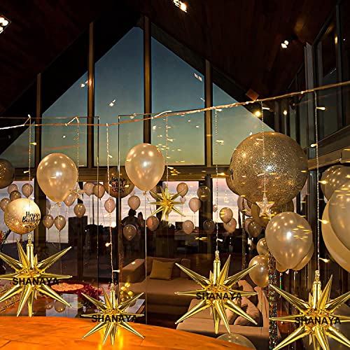 SHANAYA Starburst Cone Mylar Balloons, Star Foil Balloons, Point Star Balloons for Bachelorette Party Supplies, Birthday, Wedding, Photo Booth, Backdrop (PACK OF 2) (Gold) - Image 4
