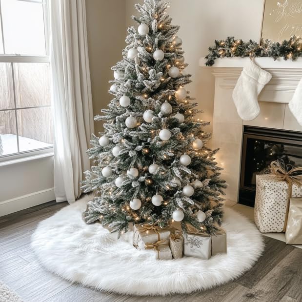 AISENO 48 Inch Christmas Tree Plush Skirt Decoration for Merry Christmas Party Faux Fur Christmas Tree Skirt Decorations - Image 3