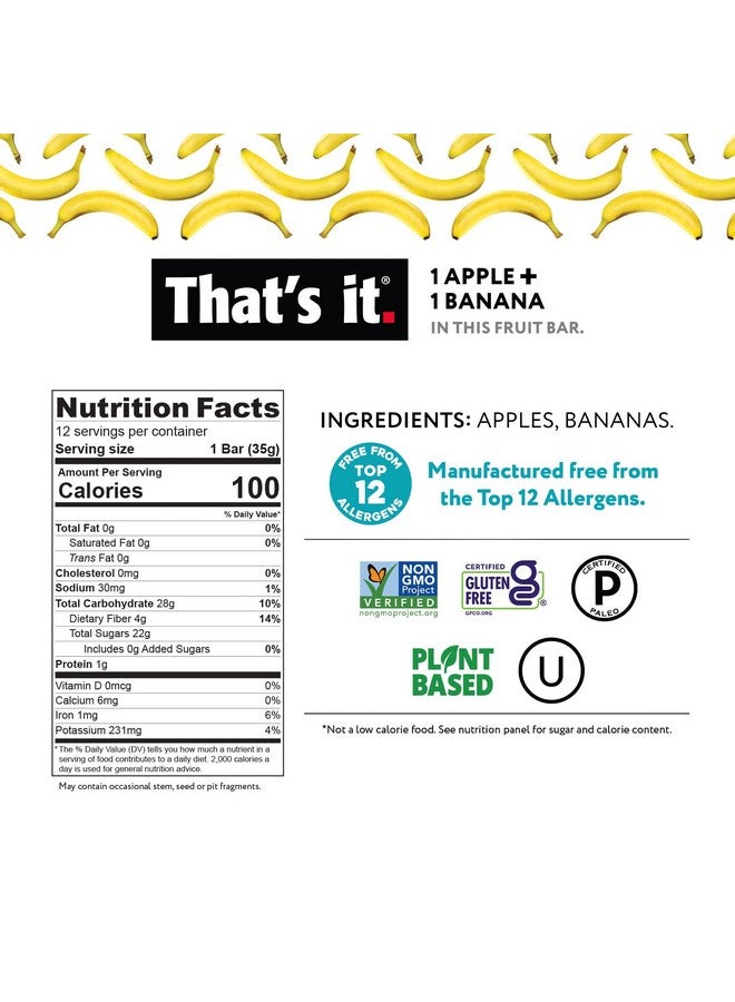 That's it. That'S It Nutrition Apples + Banana 100% Natural Real Fruit Bar, Paleo For Children & Adults, Non Gmo Sugar-Free, No Preservatives Energy Food, 14.4 Oz, Pack Of 12 - Image 3