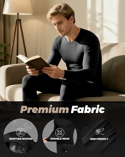 WEERTI Thermal Underwear for Men Long Johns with Fleece Lined Base Layer Men Cold Weather Top Bottom Black - Image 5