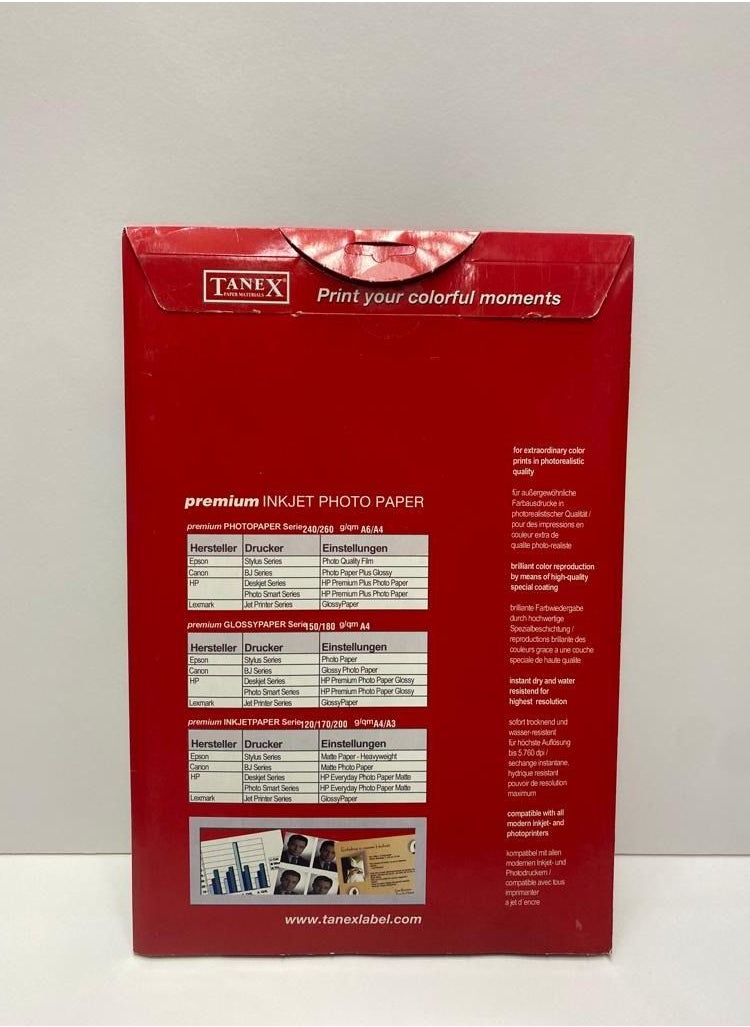 TANEX - A4 Premium Glossy Photo Paper  For Inkjet Printer 240 gsm - Image 1
