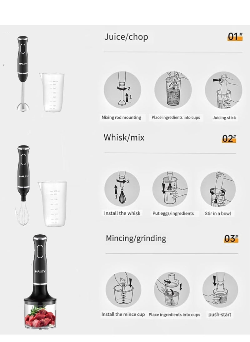 Haley - Wtrtr HALEY Hand Blender, 1600W 4-in-1 Stick Mixer, Immersion Hand Blender, Stainless Steel Food Processor,Mixing Cup,Meat Grinding Bowl.2-Year Warranty,HY-1020 (4 in 1) - Image 1