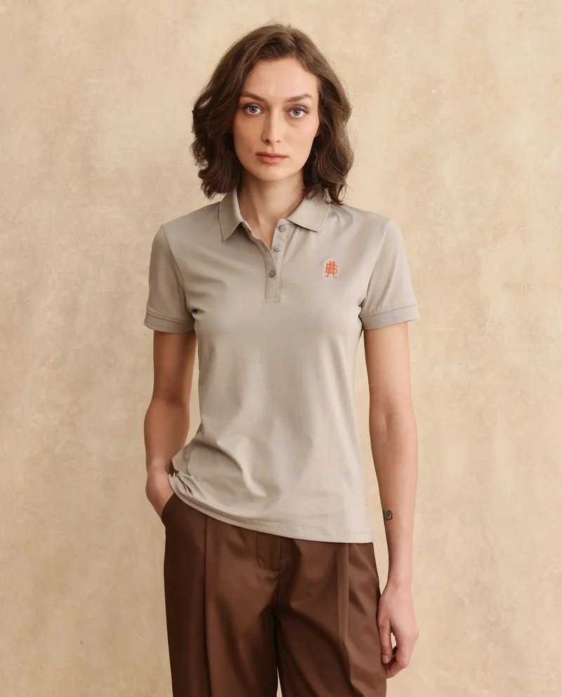 Rareism Rareism Women Lugano Dusky Brown Cotton Poly Fabric Short Sleeve Polo Collar Button Closure Plain Polo