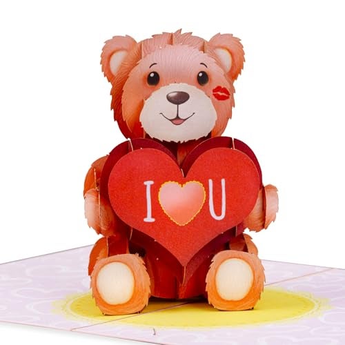 Paper Love 3D Pop Up Valentine's Day Card, Teddy Bear, Gift for Valentine's Day, Birthday, Mothers Day, Wedding, Anniversary, Get Well, All Occasion - 5" x 7" Cover - Includes Envelope and Note Tag - Image 1