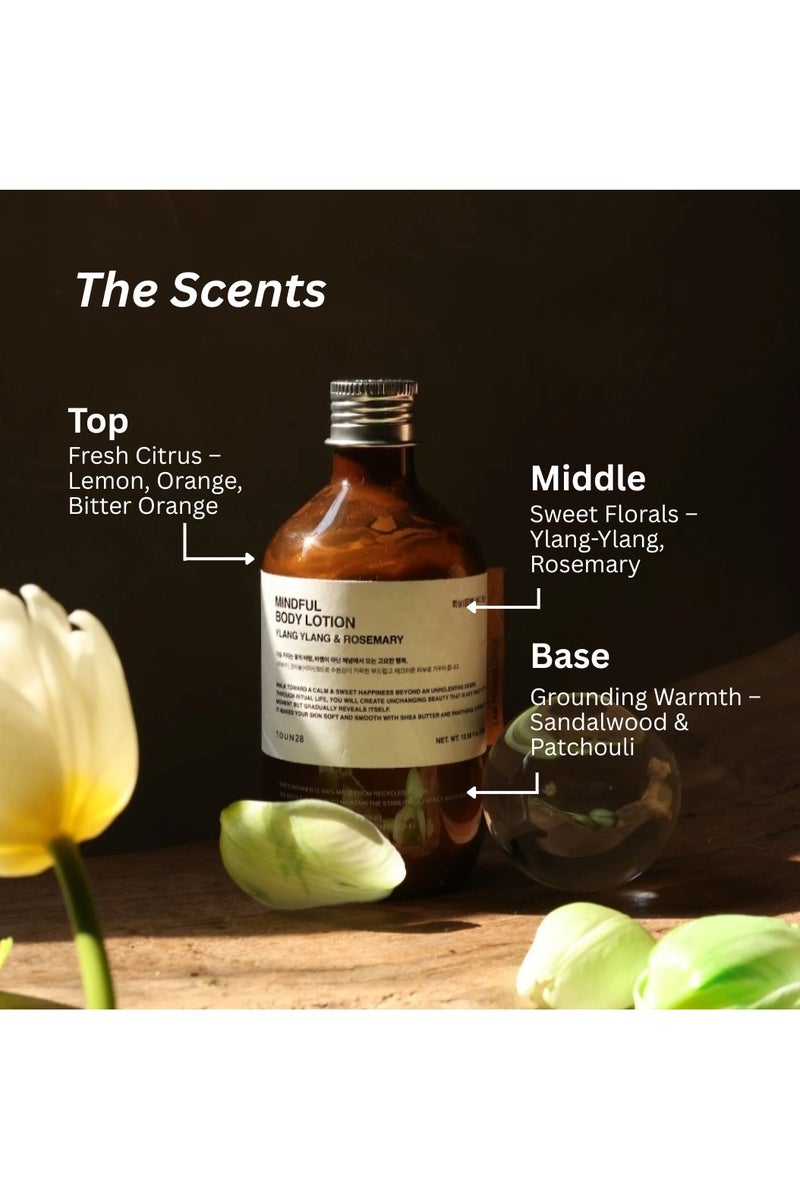 TOUN28 Mindful Body Lotion with Ylang Ylang & Rosemary – Deep Hydration & Soothing Care – Floral-Citrus Scent, 100% Recycled Bottle, Vegan Korean Body Care for All Skin Types, 300ml - Image 2