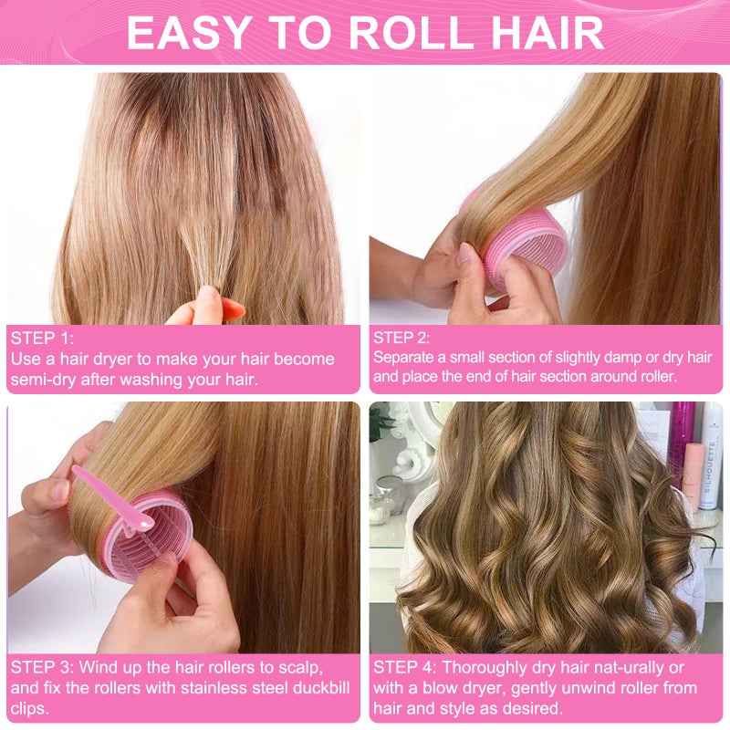 BESSEEK Super Jumbo Hair Rollers, 12 Pack Self Grip Salon Hairdressing Curlers, Hair Curlers Sets, DIY Curly Hairstyle for Long Hair, Colors May Vary, Jumbo Plus - Image 5