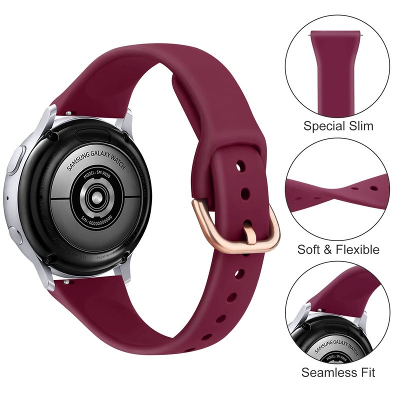 Tobfit 3 Pack Slim Sport Bands for Samsung Galaxy Watch Active 2 40mm 44mm, Soft Liquid Silicone Waterproof Straps for Replacement for Galaxy Watch Active Wristbands Women Men (Black/Wine Red/Pink Sand) - Image 4