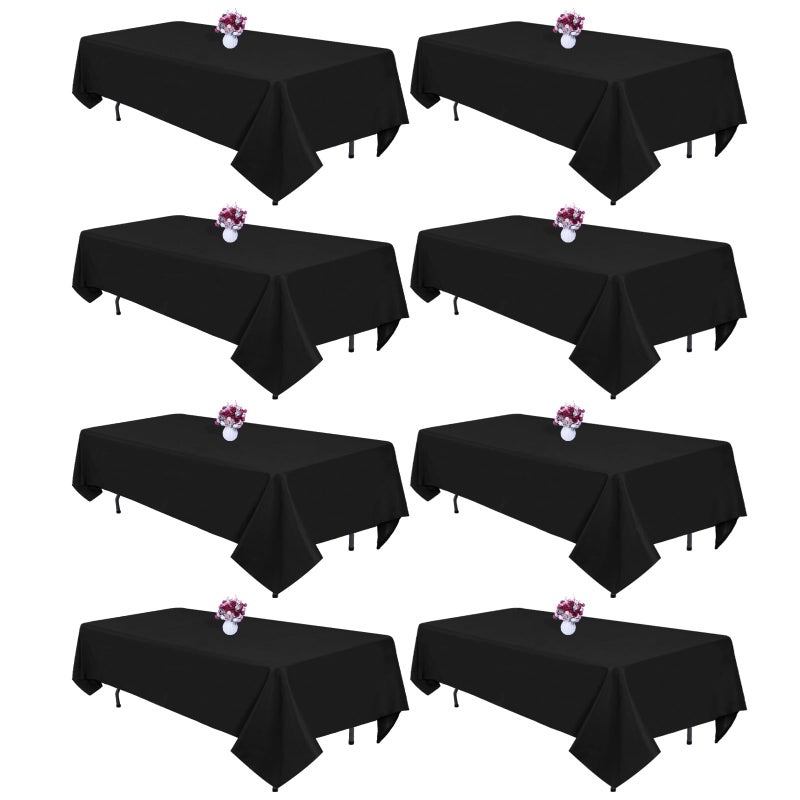 CKIKU 8 Packs Black Tablecloths 60x102 Inch Rectangular Table Cloths for 6 Foot Rectangle Tables, Wrinkle Resistant Washable Polyester Fabric Tablecloth for Dining Wedding Buffet Party Banquet - Image 1