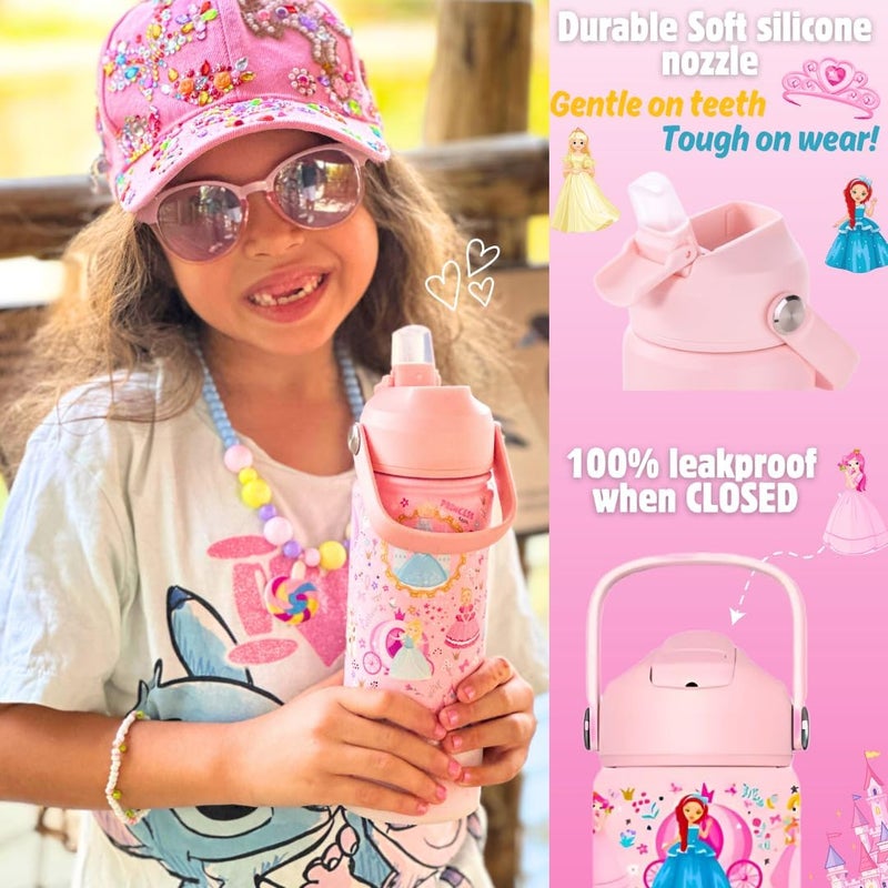 Oceanic Kids Stainless Steel Water Bottle 550ml 18oz Double-Wall Vacuum Insulated 304 Stainless steel Water Bottle BPA FREE Leak Proof Kids School Water Flask (Princess 550ml) - Image 2