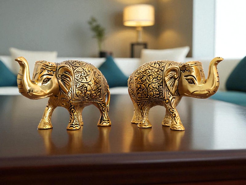 KridayKraft Handcrafted Intricately Detailed Gold-Plated Metal Elephant Showpiece Vastu- Symbol of Prosperity,Friendly Décor for Living Room for Home & Office Décor - Image 4