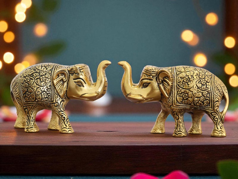 KridayKraft Handcrafted Intricately Detailed Gold-Plated Metal Elephant Showpiece Vastu- Symbol of Prosperity,Friendly Décor for Living Room for Home & Office Décor - Image 5