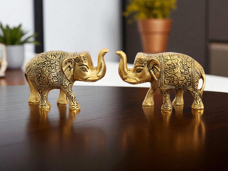 KridayKraft Handcrafted Intricately Detailed Gold-Plated Metal Elephant Showpiece Vastu- Symbol of Prosperity,Friendly Décor for Living Room for Home & Office Décor - Image 3