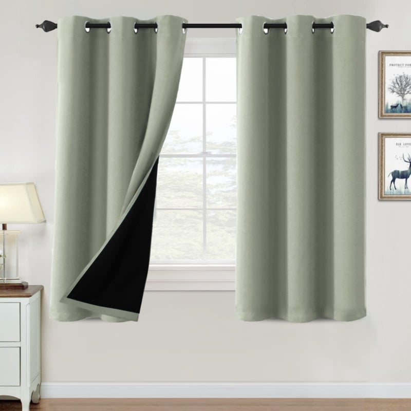 H.VERSAILTEX 100% Blackout Curtains for Bedroom Thermal Insulated Blackout Curtains 108 inch Length Heat and Full Light Blocking Curtains for Living Room with Black Liner 2 Panels Set  Light Sage - Image 1