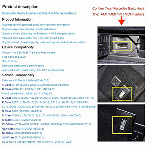 CHELINK Bluetooth Adapter Car Kit for Mercedes Benz W212 S212 C207, Wireless Bluetooth 5.0 AMI Media Music Interface Cable Car Module Audio Receiver for Models with Media Interface - Image 5