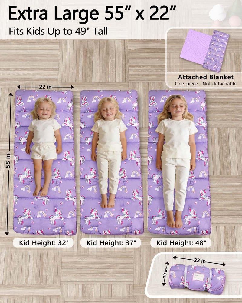 Primlect Thickened Toddler Nap Mat with Removable Pillow and Minky Blanket, Extra Large 55''x35'' Sleeping Bag, Washable, Roll up, Perfect for Daycare, Preschool, Kindergarten, Boys and Girls Purple - Image 2