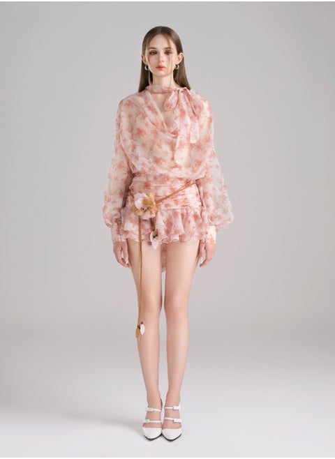 LASSY • BALI FLORAL CHIFFON PUFFBALL PUFF SLEEVE MINI DRESS