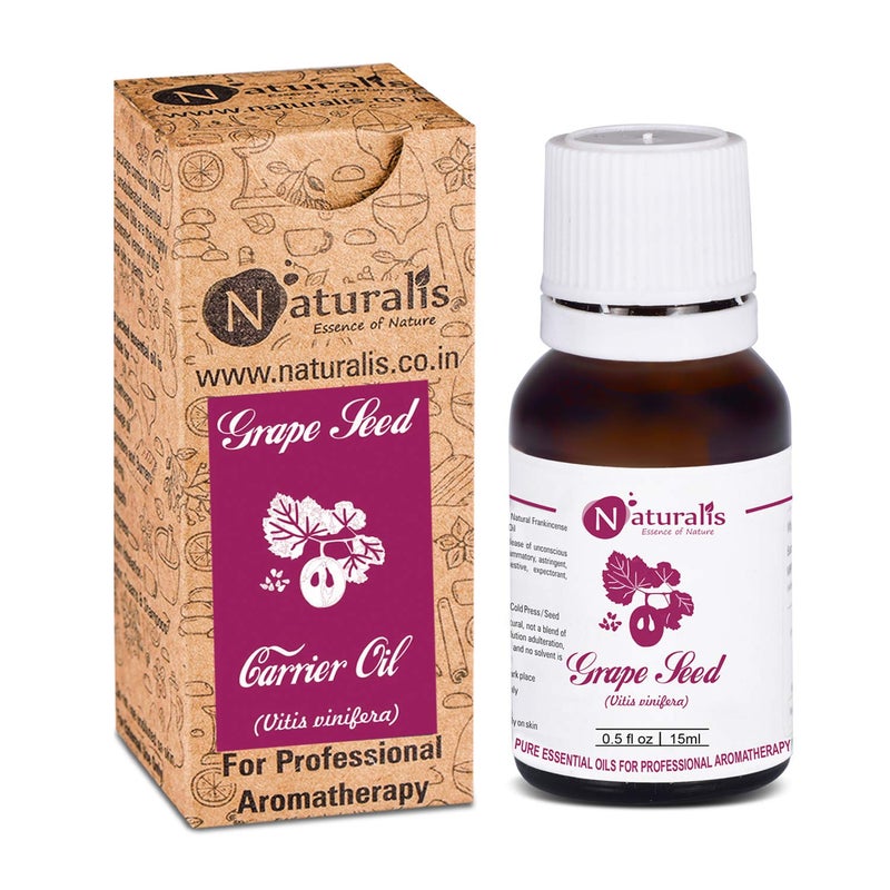 زيت بذور العنب الطبيعي من ناتوراليس، زيت ناقل 100% نقي وطبيعي، زيت بذور العنب للبشرة والشعر - 15 مل
