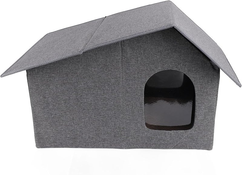 Focket Outdoor Cat House, Thickened Weatherproof Foldable Shelter for All Seasons, Spacious Enclosed Cat House with Portable Design for Dogs Feral Animals Indoor Outdoor Use (Grey) - Image 2