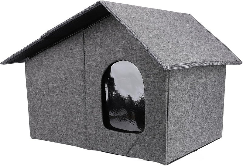 Focket Outdoor Cat House, Thickened Weatherproof Foldable Shelter for All Seasons, Spacious Enclosed Cat House with Portable Design for Dogs Feral Animals Indoor Outdoor Use (Grey) - Image 3