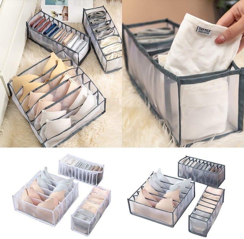 Hari HARI 3 Set Underwear Drawer Organizer Divider Foldable Bra Organizer Closet Dividers Underwear Storage Boxes Bins Containers 6711Cell for Panties Underwear Ties Bras Socks Grey - Image 4