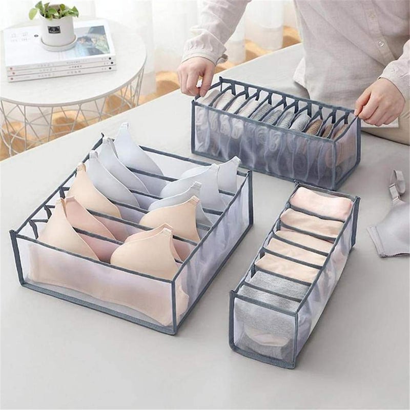 Hari HARI 3 Set Underwear Drawer Organizer Divider Foldable Bra Organizer Closet Dividers Underwear Storage Boxes Bins Containers 6711Cell for Panties Underwear Ties Bras Socks Grey - Image 1