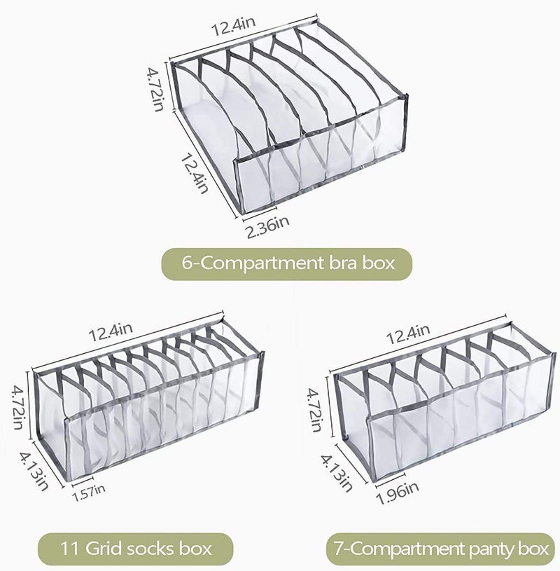 Hari HARI 3 Set Underwear Drawer Organizer Divider Foldable Bra Organizer Closet Dividers Underwear Storage Boxes Bins Containers 6711Cell for Panties Underwear Ties Bras Socks Grey - Image 2