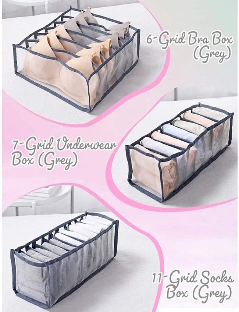 Hari HARI 3 Set Underwear Drawer Organizer Divider Foldable Bra Organizer Closet Dividers Underwear Storage Boxes Bins Containers 6711Cell for Panties Underwear Ties Bras Socks Grey - Image 3