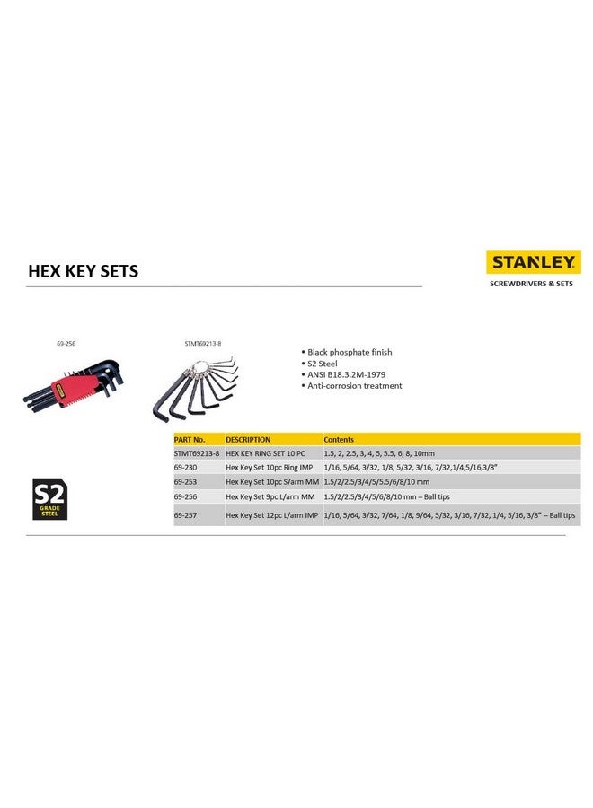 STANLEY 69-253 10-Piece Metric Hex Key Set with Anti-Rust Properties for Home, DIY & Professional Use, YELLOW & BLACK - Image 5