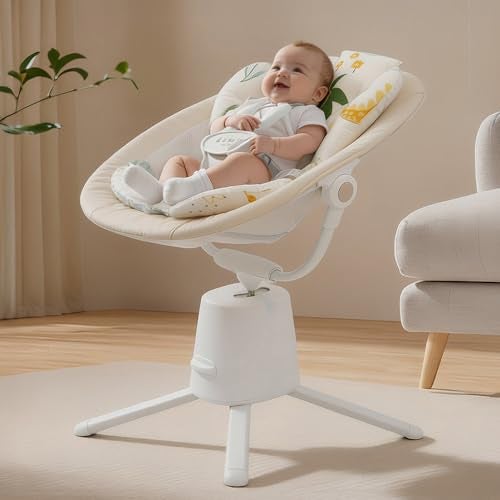 StarAndDaisy Baby Rockers for 0 to 2 Years, Baby Multi Functional Rocker/Rocking Chair for Babies Infants & Toddler with 5-Level Automatic Swing & Bouncer, Bluetooth Music, Remote Control - Beige - Image 1