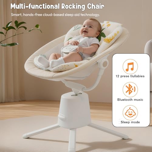 StarAndDaisy Baby Rockers for 0 to 2 Years, Baby Multi Functional Rocker/Rocking Chair for Babies Infants & Toddler with 5-Level Automatic Swing & Bouncer, Bluetooth Music, Remote Control - Beige - Image 2