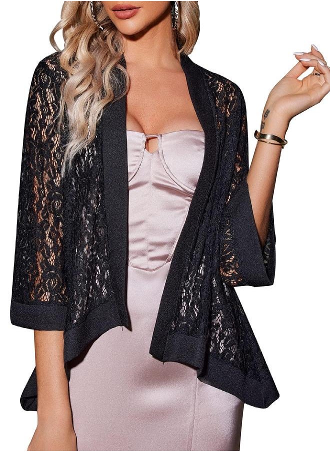 zeagoo Zeagoo Women's Loose Fit Lace Cardigan Crochet Open Front Cover Up Jacket Beach Oversized Black XXL  - Image 1