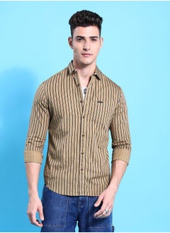Men Slim Fit Abstract Printed Full Sleeves Cutaway Collar Casual Shirt