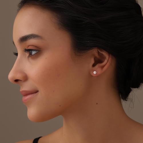 LeCalla 14K Gold-Plated Freshwater Pearl Stud Earrings | BIS Hallmarked 925 Sterling Silver Cultured Pearl Jewelry for Women 5MM - Image 3