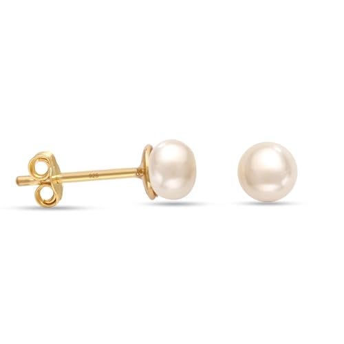 LeCalla 14K Gold-Plated Freshwater Pearl Stud Earrings | BIS Hallmarked 925 Sterling Silver Cultured Pearl Jewelry for Women 5MM - Image 1