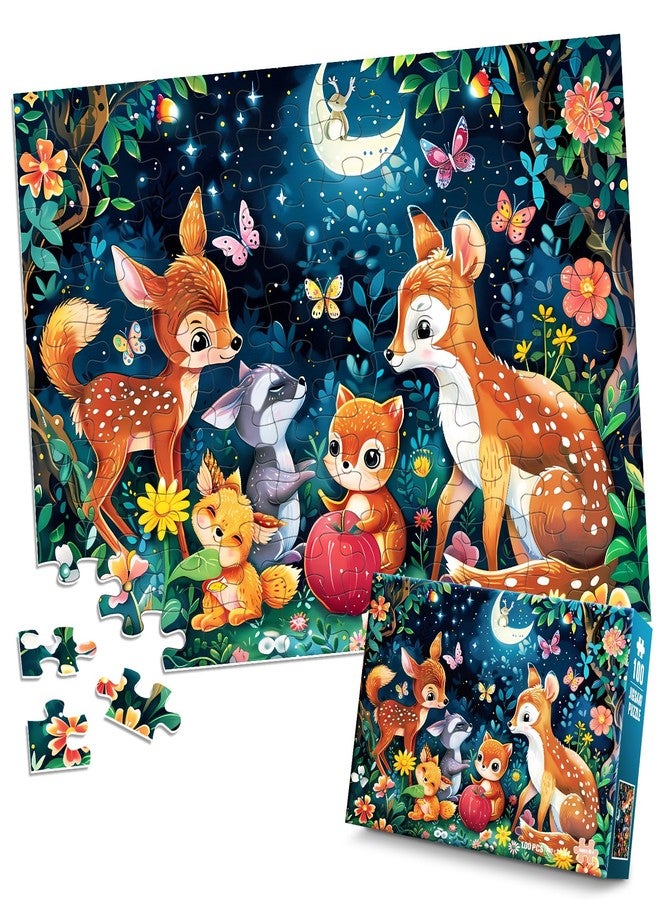 Biarek Puzzles for Kids Ages 4-8, 100 Piece Jigsaw Puzzle for Kids Ages 6-8, Cute Deer Animal Forest Puzzle for Kids Ages 4-6, Educational Learning Toys and Birthday Gifts for Boys and Girls - Image 1