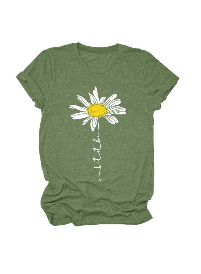Women's Simple Daisy T Shirt Boho Loose Tees Short Sleeve Casual Tops - Image 1
