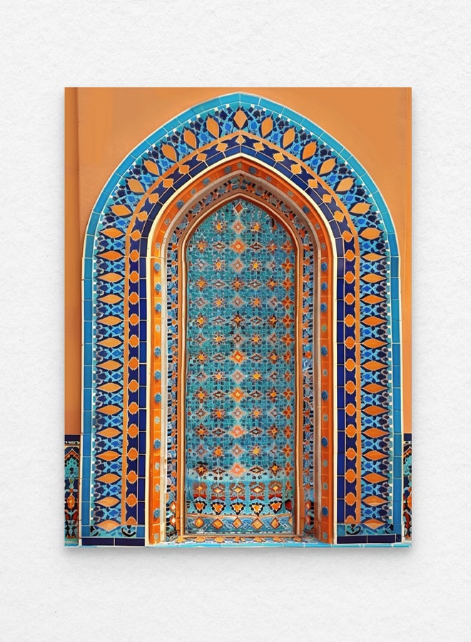 آرت دیکور  ديكور فني فن الباب الإسلامي باللون الفيروزي والبرتقالي مع لوحة فنية حديثة مؤطرة لتزيين الحائط لغرفة المعيشة وغرفة الطعام وغرفة النوم والممرات  - Image 3