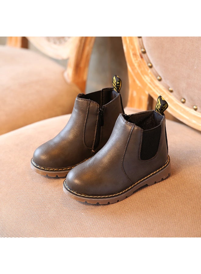 Autumn And Winter New Children's Shoes Boys' Short Boots British Leather Boots Girls' Single Boots Retro Big Children's Martin Boots Trendy
