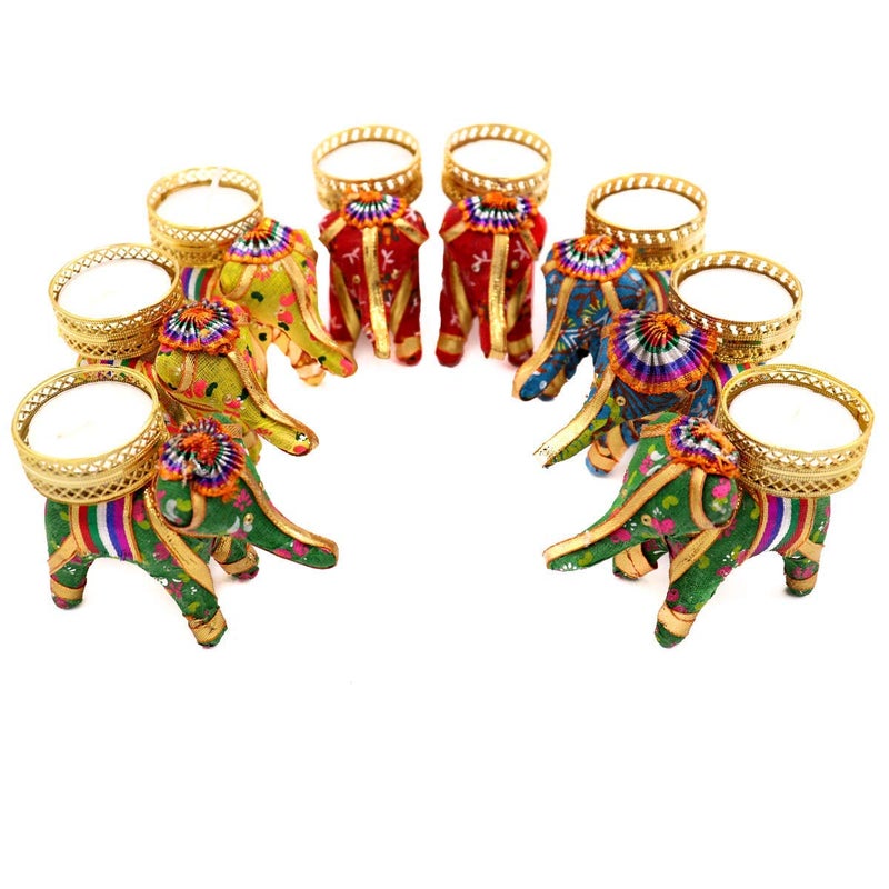 UNIQUE CREATION Handmade Elephant Tealight Holder Cotton Pack of 8 OffWhite Festive Occasions