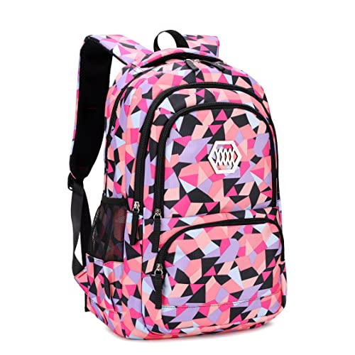 Bansusu Geometric Print Backpacks for Girls Boys School, Capacity School Girls Backpacks for Kids Water-resistant Bookbags, Black-S - Image 1
