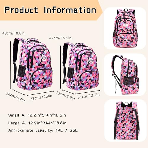 Bansusu Geometric Print Backpacks for Girls Boys School, Capacity School Girls Backpacks for Kids Water-resistant Bookbags, Black-S - Image 3
