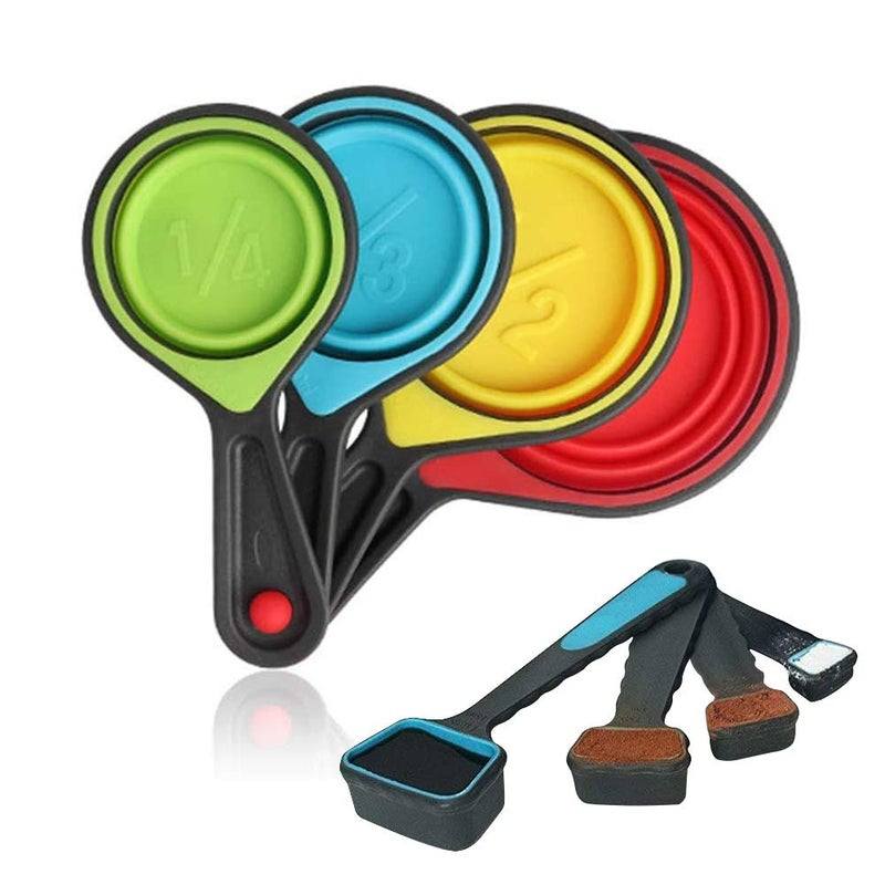 SOLIFEGOBLE Collapsible Measuring Cups and Spoons, Portable Measuring Cupï¼ŒFood Grade Silicone for Liquid & Dry Measuring, 8 Piece Kitchen Measuring Tool