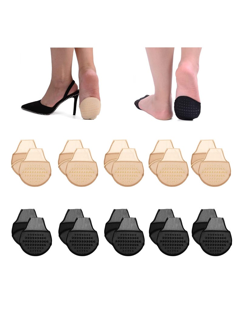 SYOSI Toe Cover with Padding Toe Topper Liner Socks, Women's Non-Skid Bottom Forefoot Pads Metatarsal Cushions Pad Reusable Cushions for Runners Prevent Pain and Discomfort 10 Pairs Nude, Black - Image 1