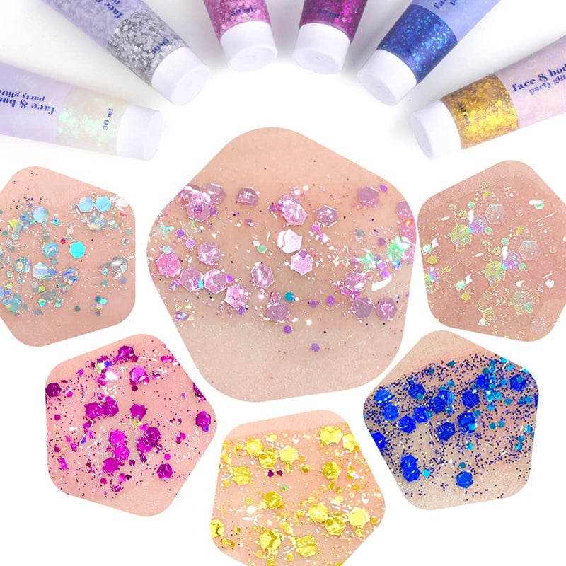 MEICOLY Blue and Clear White Face Body Glitter Set,Mermaid Face Glitter Gel,Singer Concerts Festival Rave Accessories,Sparkling Sequins Glitter Face Paint for Women and Kids,Chunky Glitter Makeup - Image 4